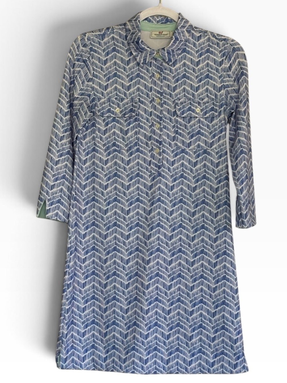Vineyard Vines Performance Dress In White Chevron-Patterned Size M